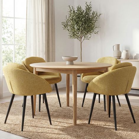 Wahson Chaise de Salle à Manger en Chenille Lot de 4, Chaise de Cuisine Moderne avec Dossier Rond et Pieds en Métal Noir, pour Salon/Chambre, Jaune
