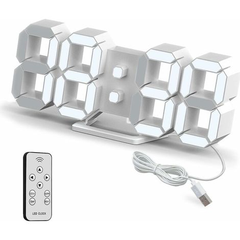 3D LED Digital Wall Clock Small Alarm Clock Remote Control 10" 12/24 Hour Temperature Date Display Time Memory Snooze Night Light Adjustable Brightness Kitchen Office Living Room (1/5)