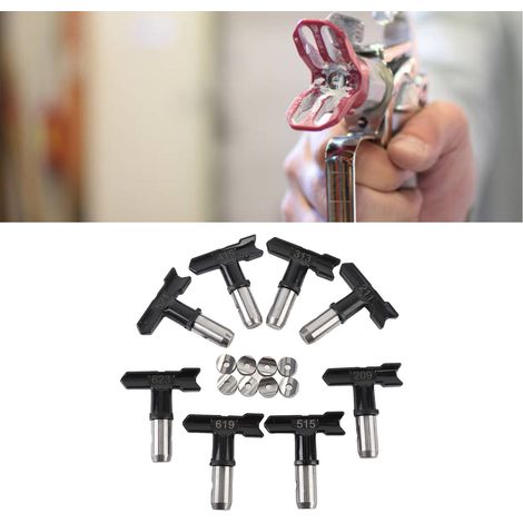 Ensemble de 8 buses noires (209, 211, 313, 415, 515, 521, 619, 623) pour machines de peinture au pistolet sans air (par exemple, peinture, peinture latex, revêtements). (1/5)