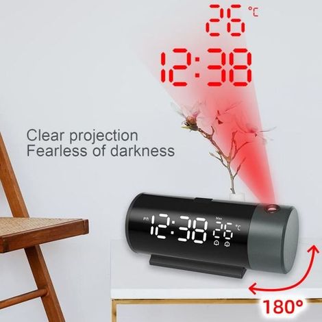 Reveil Projecteur Digital avec Grand Affichage LCD, Projection Plafond, Horloge Numerique avec Double Alarmes,Thermomètre Interieur (1/4)