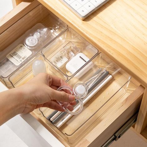 Set mit 4 transparenten Schubladeneinsätzen, Aufbewahrungsfächer für Büro, Kosmetik und Schmuck, ideal für Küche, Schlafzimmer, Badezimmer und Büro (1/5)