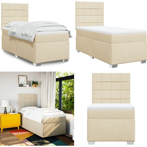 Sommier à lattes de lit avec matelas Crème 100x200 cm Tissu - Lit Double - Lit Plateforme - Matelas À Ressorts Ensachés - Literie - Chambre À Coucher - Home & Living