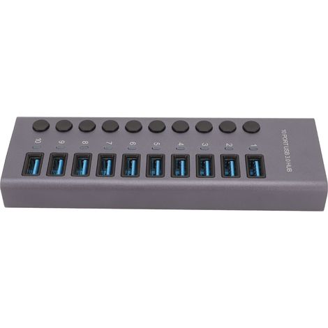 Hub USB 3.0 10 Ports avec Charge Rapide QC 3.0, Alimentation Externe et Transfert Haut Débit, Prises Européennes Universelles (1/5)