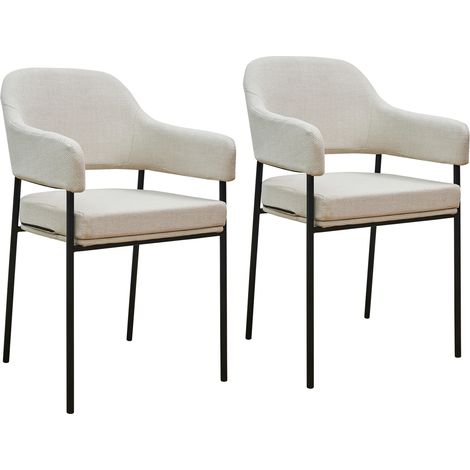 Svita – Lot de 2 chaises de salle à manger rembourrées en tissu blanc – Accoudoirs – Dimensions 51x53x85 cm – Hauteur d'assise 50 cm (1/5)