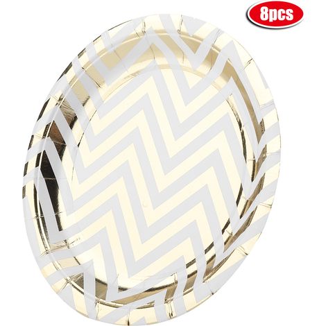 Assortiment Vaisselle Jetable - Design Rayures Dorées Ondulées - Pour Mariage Et Fête D Anniversaire - Ensemble 57 Pièces (1/5)