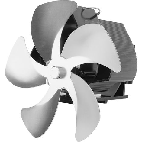 Ventilateur de poêle à 5 pales à combustion thermique, en alliage d'aluminium, silencieux, mural, pour poêle à bois et poêle à pétrole, couleur argent.