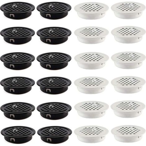24 Pièces Grille de Ventilation 35mm Grille D'aération Trou Inox Placard Grille d'évacuation Ventilation Fond Rond en Maille Trou D'aération pour Armoire Meubles Noir et Blanc (1/5)