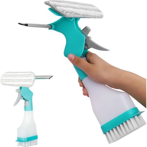 Kit Nettoyage Vitres 4 en 1 avec Pulvérisateur, Raclette et Tête Microfibre pour Intérieur et Extérieur