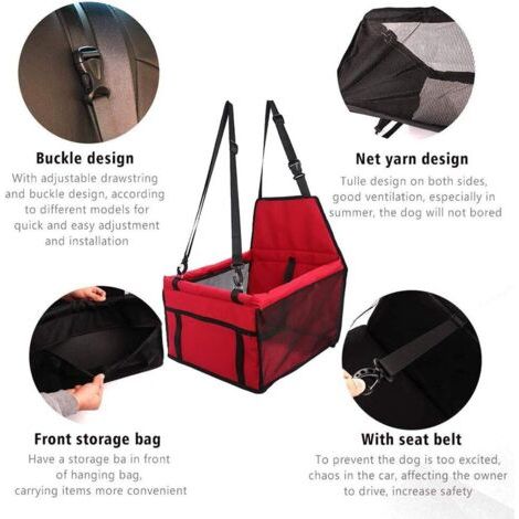 Siège d'appoint de Voiture pour Les Chiens ou Chats, Sac Transport Chien Voiture Housse de rehausseur en Tissu Oxford étanche avec Ceinture de sécurité de Voyage pour chinots (Rouge) (1/4)