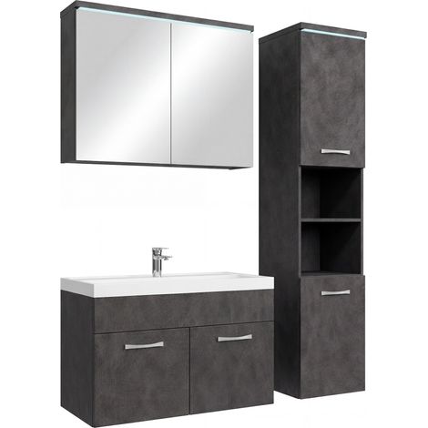 Badplaats Set Mobili Bagno Paso 80 x 40 cm - Grigio Scuro - Mobile con Specchio Contenitore e Pensile (1/5)