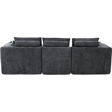 Divano modulare 3 posti con pouf, cuscini, portabicchieri e tasche laterali, grigio scuro (1/5)