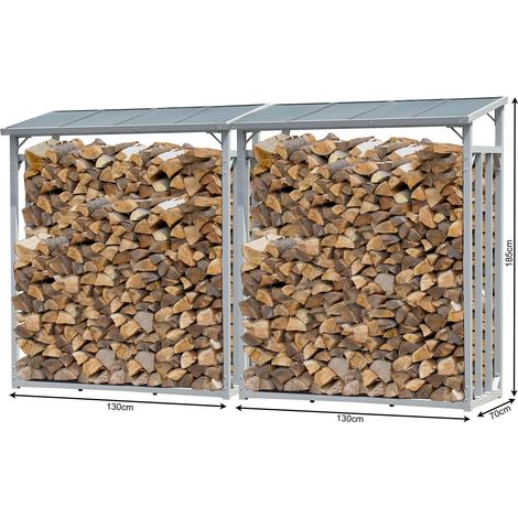 2 Stück ALUMINIUM Kaminholzregal 130 x 70 x 185 cm Garten Kaminholzunterstand 3,2 m³ Kaminholzlager Stapelhilfe Aussen (1/5)