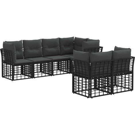 Set di divani da esterno con cuscino 7 pcs Nero Poliestere vidaXL