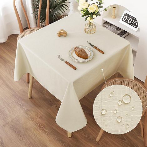 Nappe lavable 140x140cm aspect lin, hydrofuge, résistante aux rayures, facile d'entretien