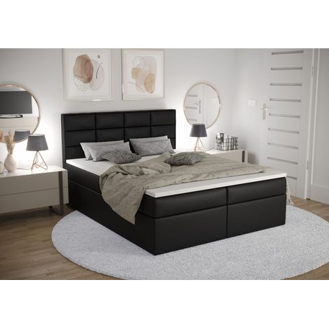 Lit Boxspring Kaja - Noir - 140x200 Cm - Lit Moderne - Matelas À Ressorts - Matelas À Ressorts Bonnell (1/4)