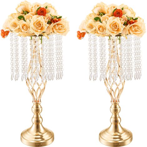 Mophorn 12 Stück 49 cm hoher Blumenständer aus Kristallglas für Hochzeiten, Metallvase für Hochzeitsmittelstücke, goldene Blumenhalter, Blumenständer für Tische, Hochzeitsessen, Partys, Zeremonien (1/5)