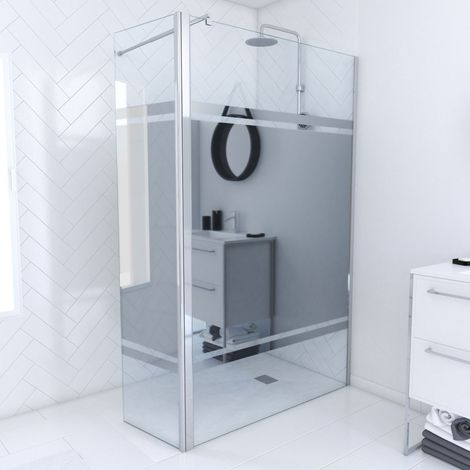 Mampara de Ducha con Deflector Pivotante 120+40x200cm - Banda Espejo - Barra Extensible Cromada (1/5)