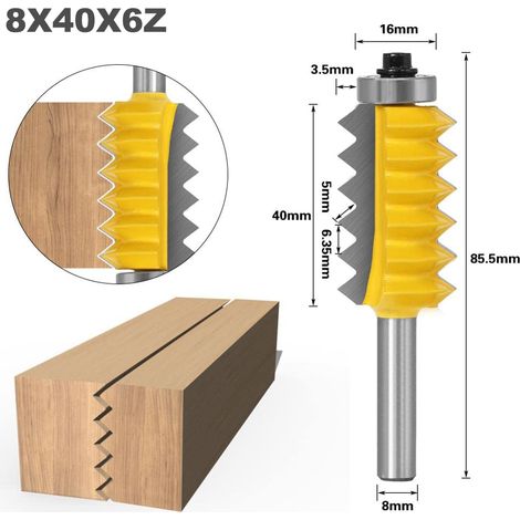 8mm tige surélevée panneau "V" joint Bits joint de doigt colle fraise for bois Tenon boiseries cône Tenon fraisage Tenoning Machine (Size : 8X40X6Z) (1/5)