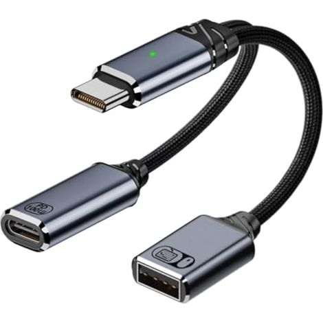 Adaptateur USB-C OTG 2 en 1, Type C vers USB A 2.0 et Port PD 100W, 65W et 45W Charge Rapide, Répartiteur Double Câble Chargeur pour Téléphone Ordinateurs Tablettes PC TV Imprimante Jeu (Gris) (1/5)