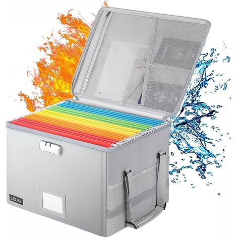 Boîte de Rangement Ignifuge avec Serrure, Boîte de Rangement Portable Pliable pour Documents, avec Fermeture Éclair Résistante à L'eau et Poignée Réglable, pour La Maison, Le Bureau et Les Voyages (1/5)