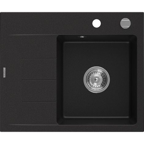 Mexen Ben fregadero de granito de 1 seno con escurridor, derecho 600 x 500 mm, negro, sifón cromado - 6523605000-77 (1/5)