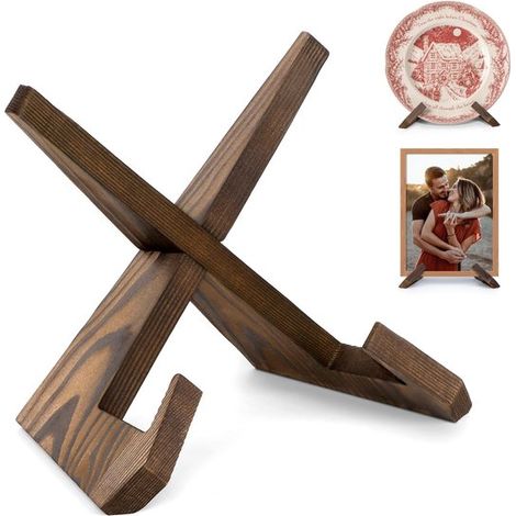 SPHProducts，Soporte para platos，Soporte de exhibición de madera，16,6 cm，Marrón，Accesorios de cocina，Caballetes decorativos (1/5)
