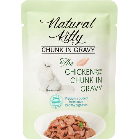 Cibo umido per gatti Natural Kitty Premium, bocconcini al gusto di pollo e tonno, 24 pezzi da 85 g (1/5)