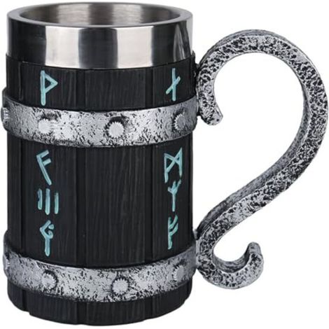 Chope à bière viking en bois, chope artisanale en bois avec doublure en acier inoxydable, chope vintage de 600 ml, tasse médiévale pour café/boissons/jus (pour homme).