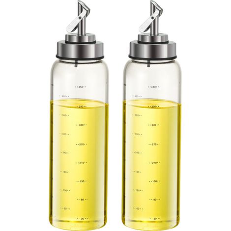 Bouteille Huile - 500 ml - Verre Trempé Et Acier Inoxydable - Distributeur Anti-goutte Pour Cuisine Barbecue Pâtes - 2 Pièces (1/5)