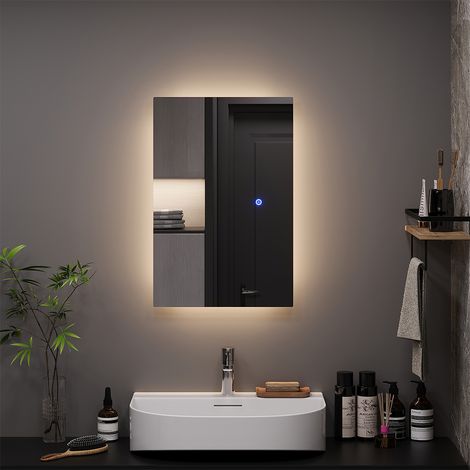 Espejo de baño Miral, Vidrio, 60 x 40 cm con iluminación de fondo, Vicco