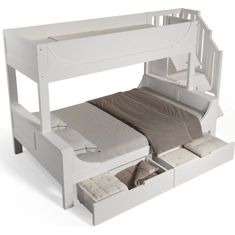 CAIziLit superposé 90x200+140x200 armoire-échelle tiroirs bois sans matelas (1/5)