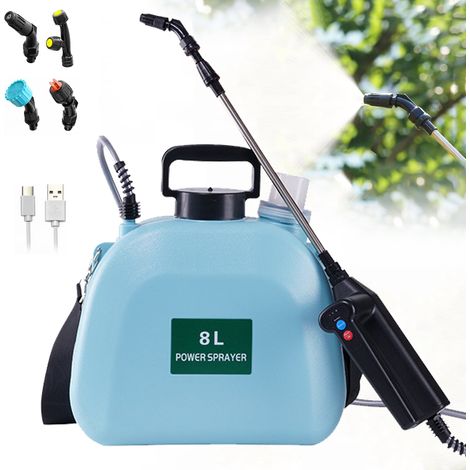 Pulverisateur Electrique 8L, 7.4V Pulverisateur de Jardin Puissant avec 4 Buses Reglables, 3 Vitesses de Pulverisation et Canne Telescopique, Pulverisateur a Pression pour Cour, Pelouse (1/5)