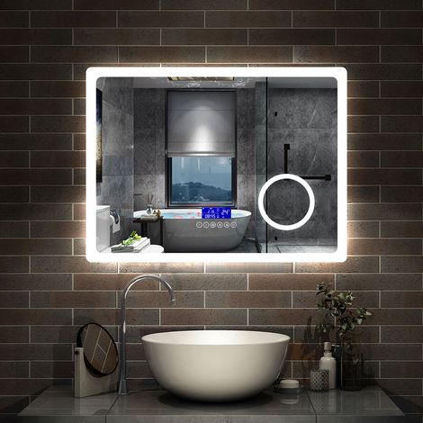 AICA Miroir de salle de bain Lumineux bluetooth, 100x60cm Anti-Buée, loupe 3x , 3 couleurs de Lumineux et Dimmable (1/5)