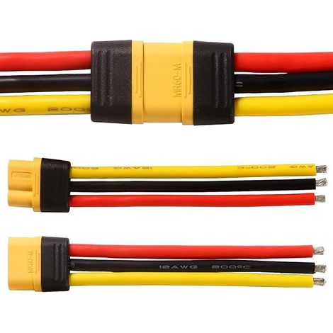 1 Paires MR60 Batterie Connecteur, MR60 Connecteur Mâle Femelle avec Connecteur de Boîtier de Gaine, avec Fil de Silicium de 100 mm 12AWG, pour Batterie RC Lipo (1/5)