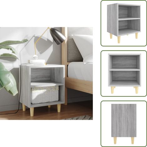 The Living Store Comodino con Gambe in Legno Massello Grigio Sonoma 40x30x50 cm - Comodino scandinavo