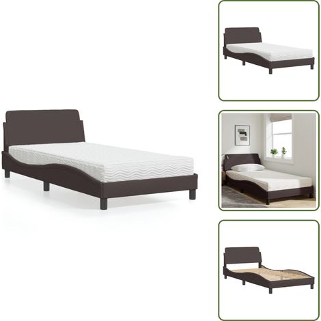 The Living Store Lit avec matelas marron foncé 100x200 cm tissu - Lit Double - Lit Plateforme - Lit Design - Literie - Sommier Tapissier (1/5)