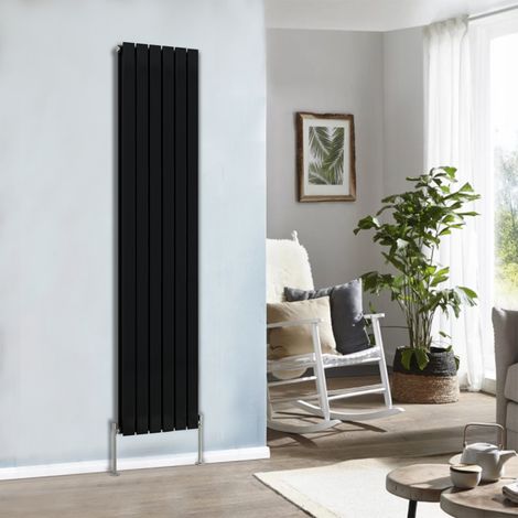 NRG Flat Panel Radiator Designer Column Bathroom Central Heating Black Double 1800x408mm