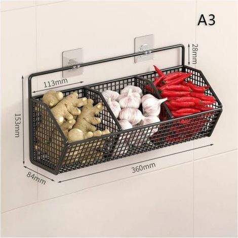Étagère Murale de Cuisine - Rack à Épices, Ail,Gingembre, Oignons - Panier à Légumes/Fruits - Sans Perçage - Organisateur de Cuisine (1/5)