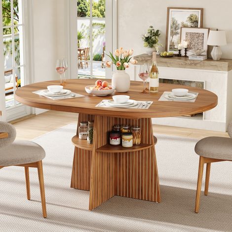 Table extensible ronde 110-150 x 110 x 77,5 cm, MDF, noyer HAVRYA (1/5)