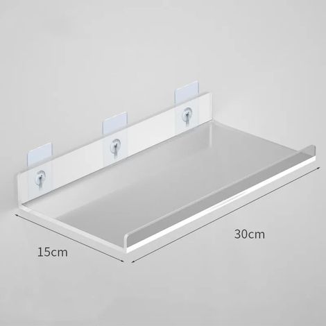 (U-30x15cm)1 étagère de rangement murale en acrylique transparent, support flottant pour livres, maquillage, présentoir pour salle de bain et cuisine (1/5)