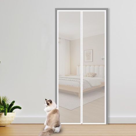 (90X210CM) Porte moustiquaire renforcée pour Chat,Résistante aux Animaux domestiques,avec Fermeture éclair,Empêche Les Chiens et Les Chats de Sortir de la Maison