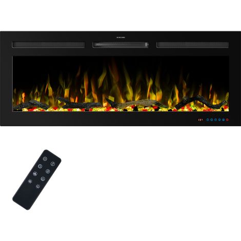 Parrot Uncle Smart 42 Inch Electric Fireplace, 169 LED Flame Effects, 13 Flame Colours, App & Voice Control, Wall Mounted or Recessed Fireplace with Remote Control