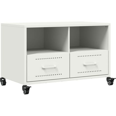Mobile TV multimediale scaffale per televisione televisore buffet sala da pranzo soggiorno camera da letto 68 x 39 x 43,5 cm acciaio bianco 020026150
