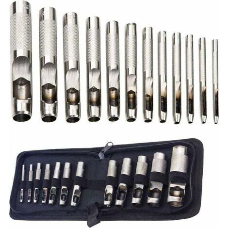 BUNTHAUS Kit d'outils pour perforer le cuir, les bracelets de montre, la toile et les œillets (3-19 mm) (métal), 12 pièces (1/4)