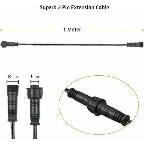 Câble rallonge étanche IP67 pour spots LED encastrables – Lot de 10, 1 mètre, 2 broches, connecteurs mâles et femelles (1/5)