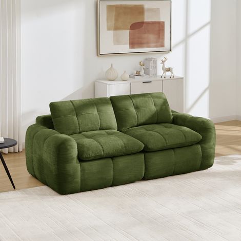 Canapé modulable 2 places en chenille, canapé droit compact avec assise épaisse, modules séparables pour salon cosy Vert, 194 x 97 x 68 cm