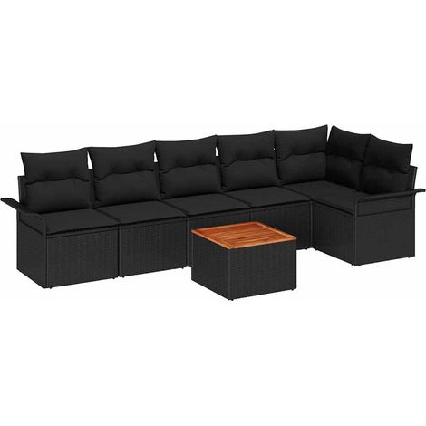 Garden Sofa Set with Cushion 7 pcs Black Poly Rattan vidaXL