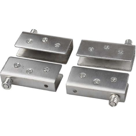 Lot de 4 charnières pour porte en verre, pivot à 90°, sans perçage, en acier inoxydable, pour verre de 10 à 12 mm d'épaisseur. (1/3)