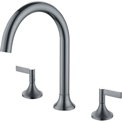 Gebürstet gold grau gunmetal drei-loch arbeitsplatte waschbecken wasserhahn bad kupfer split doppel schalter hotel (1/2)