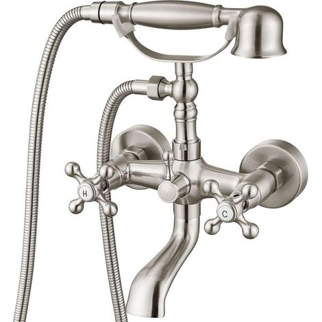 Retro-Chrom-Wandbadarmatur mit Duschset (1/4)